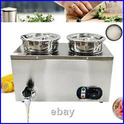 1.2KW 2 Pans Electric Bain Marie Stainless Steel Wet Well Soup Sauce Food Warmer