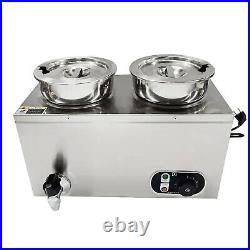 1.2KW 2 Pans Electric Bain Marie Stainless Steel Wet Well Soup Sauce Food Warmer