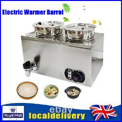2 Pans Bain Marie Electric Wet Well Sauce Food Warmer Heat Pots Stainless Steel
