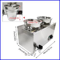 2 Pans Electric Bain Marie Commercial Wet Well Soup Sauce Food Warmer Barrel