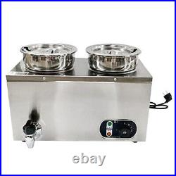 2 Pans Electric Bain Marie Commercial Wet Well Soup Sauce Food Warmer Barrel