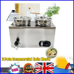 2 Pots Commercial Bain Marie Wet Well Soup Sauce Heat Electric Food Warmer