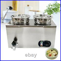 2 Pots Electric Bain Marie Wet Well Soup Sauce Food Warmer Barrel for Catering