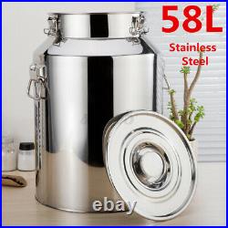 58L Stainless Steel Milk Can Wine Pail Bucket Tote Jug Oil Barrel Tea