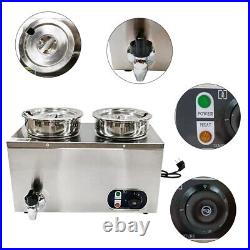 8L 2 Pots Electric Bain Marie Wet Well Soup Sauce Heater Food Warmer Commercial