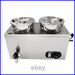 8L Electric Bain Marie 2 Pots Food Warmer Wet Well Soup Sauce Heating Barrel