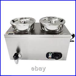 8L Electric Bain Marie 2 Round Pot Catering Soup Sauce Food Large Warmer Barrel