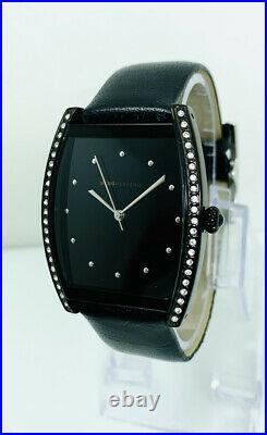 BCBGMAXAZRIA Ladies BG6164 Barrel Shape Black Plated Case Leather Strap Watch