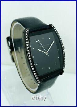 BCBGMAXAZRIA Ladies BG6164 Barrel Shape Black Plated Case Leather Strap Watch
