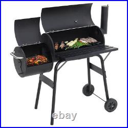 Barrel Charcoal BBQ Barbecue Grill for Outdoor Kitchen Prep Cooking with Wheels