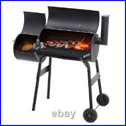 Barrel Charcoal BBQ Barbecue Grill for Outdoor Kitchen Prep Cooking with Wheels