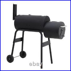 Barrel Charcoal BBQ Grill Trolley Wheels Outdoor Garden Picnic Barbeque Smoker