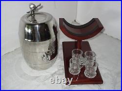 Bazza Bar Stainless Steel Barrel decanter set stand & shot glasses 6 Pc 2½ lite