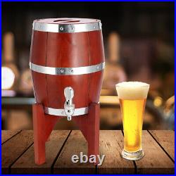 (Brown 3L)Beverage Barrel Stainless Steel Liner Durable Oak Wood Wine Keg