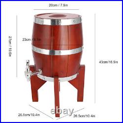 Brown 3L Stainless Steel Liner Oak Wood Home Bar Wine Barrel Keg Container