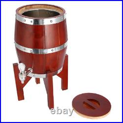 (Brown 3L)Stainless Steel Liner Oak Wood Home Bar Wine Barrel Keg Container AA