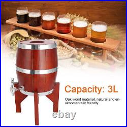 (Brown 3L)Stainless Steel Liner Oak Wood Home Bar Wine Barrel Keg Container HD