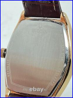 Bulova Ambassador 97B173 Quartz Barrel Tonneau Watch Rose Gold Dress Brown Band