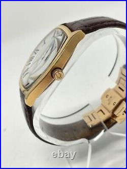 Bulova Ambassador 97B173 Quartz Barrel Tonneau Watch Rose Gold Dress Brown Band
