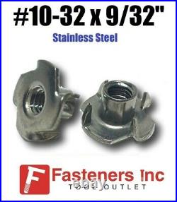 (CHOOSE QTY) #10-32 x 9/32 Long Barrel Stainless Steel T-Nut Tee Nut 3-Prong