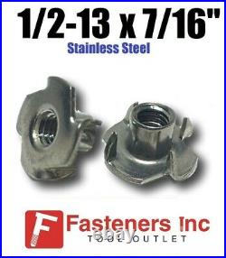 (CHOOSE QTY) 1/2-13 x 7/16 Long Barrel Stainless Steel T-Nut Tee Nut 4-Prong