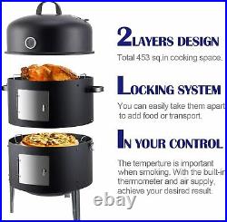Charcoal BBQ Grill 3-in-1 Heavy Duty Smoker Outdoor Garden Camping with Family