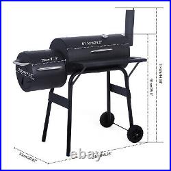 Charcoal BBQ Grill with Offset Smoker Barrel Trolley Grill Outdoor Picnic