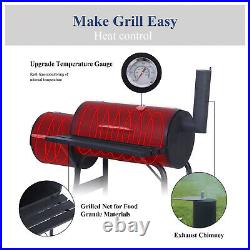 Charcoal BBQ Grill with Offset Smoker Barrel Trolley Grill Outdoor Picnic