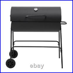 Charcoal Barbecue Grill with Wheels and Thermometer, Barrel BBQ Trolley Smoker