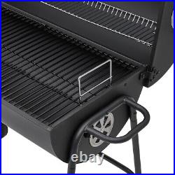 Charcoal Barbecue Grill with Wheels and Thermometer, Barrel BBQ Trolley Smoker