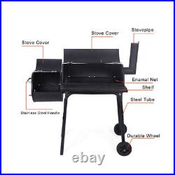 Charcoal Barrel BBQ Grill with Wheels&Lid Outdoor Cooking Garden Barbecue Smoker