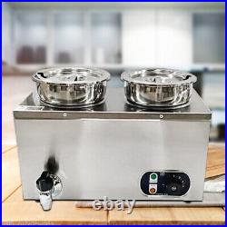 Commercial 8L 2 Pots Electric Bain Marie Wet Well Soup Sauce Heater Food Warmer