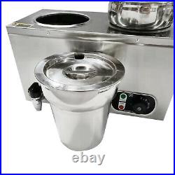 Commercial Electric Bain Marie 2 Pots Food Warmer Wet Well Heating Barrel 1.2KW