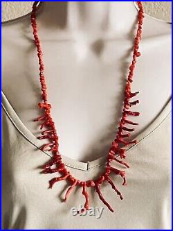 Coral Necklace VTG Red Mediterranean Branch Beaded Genuine Long Collar Abstract