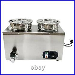Electric Bain Marie 2 Pots Catering Stainless Steel Food Heat Barrel Warmer