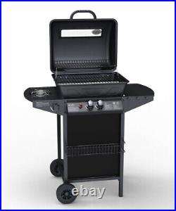 Gas BBQ 2 Burner Barbecue Small Grill with Side Burner &Side Table Shelves