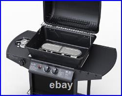 Gas BBQ 2 Burner Barbecue Small Grill with Side Burner &Side Table Shelves