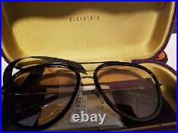 Gucci Aviator Sunglasses GG0062S 002 Ruthenium/Havana 57mm 0062