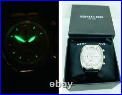 Kenneth Cole KC1207 Tonneau-Barrel Case Silver White Dial Black Strap Watch