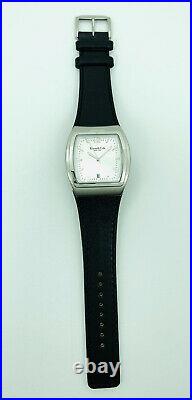 Kenneth Cole KC1214 Black Leather Strap Silver White Dial Barrel Shape Watch