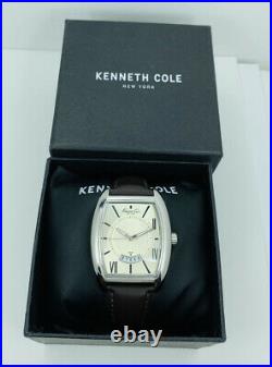 Kenneth Cole KC1544 Tonneau / Barrel Shape Case Brown Leather Strap Watch