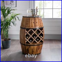 Large Barrel Wine Rack & Drinks Cabinet with Hidden Glass Storage