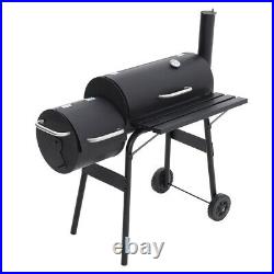 Large Charcoal BBQ Grill Barrel Smoker with Lid & Side Burner Portable Outdoor