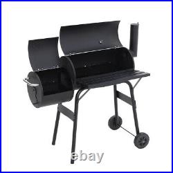 Large Charcoal BBQ Grill Barrel Smoker with Lid & Side Burner Portable Outdoor