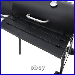 Large Charcoal BBQ Grill Double Barrel Barbecue Smoker Portable with Lid/Shelves