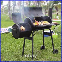 Large Charcoal Half Barrel BBQ Grill Trolley Barbecue Stove with Thermometer