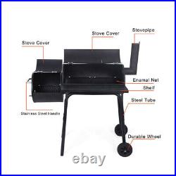 Large Charcoal Half Barrel BBQ Grill Trolley Barbecue Stove with Thermometer