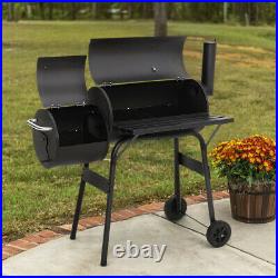 Large Charcoal Half Barrel BBQ Grill Trolley Barbecue Stove with Thermometer