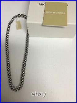 MICHAEL KORS SILVER PARK Ave Mesh Tennis Crystal Necklace NWT Ret$225