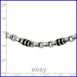 Mens Stainless Steel, Rubber Accent Barrel Link Chain Necklace, 22 In